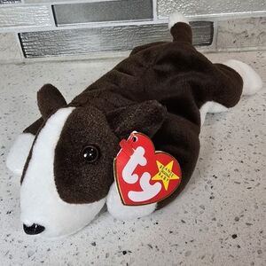 TY - Bruno - Beanie Baby Brown and White Dog Plush